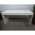 White Straight Desk w Built in Keyboard Tray and Drawer